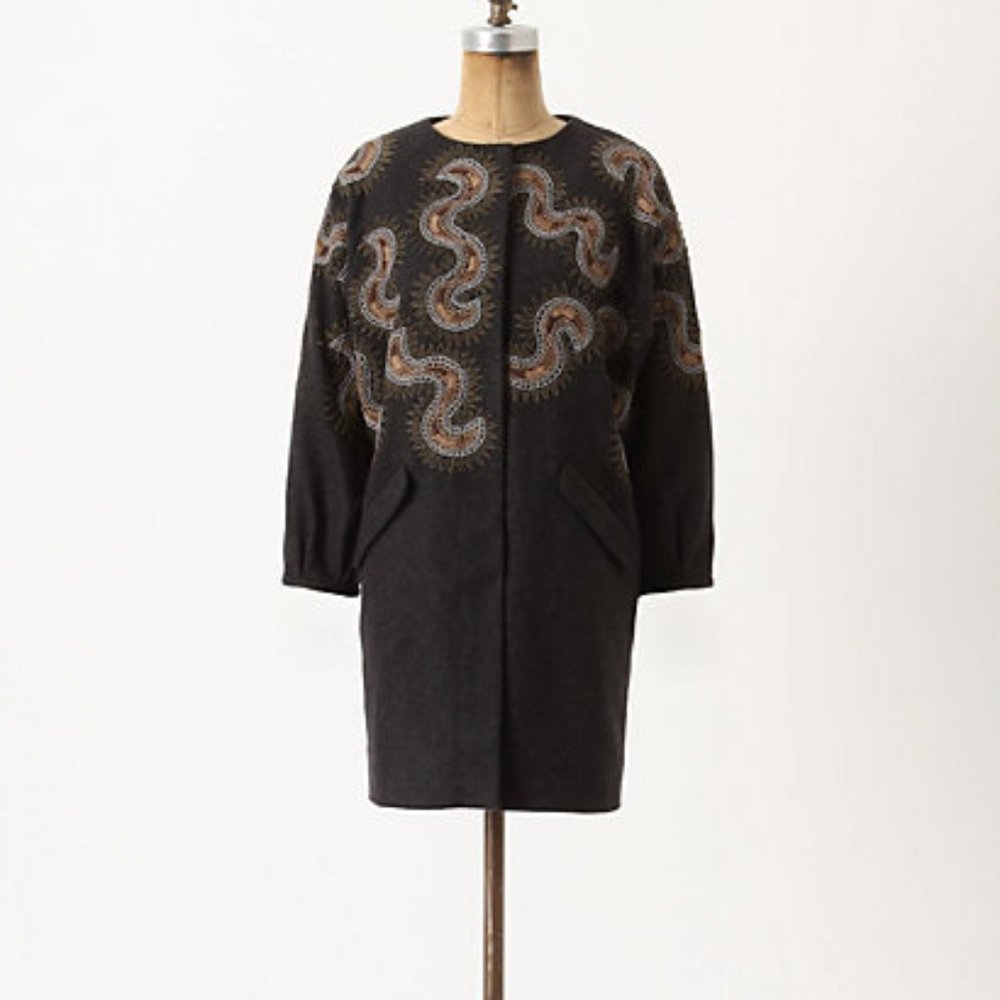Anthropologie Sungazer Embroidered Coat Merino Wool Jacket By Birger Mikkelsen 6